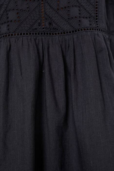 Tunika, Loch-Stickerei, V-Ausschnitt, 3/4-Ärmel