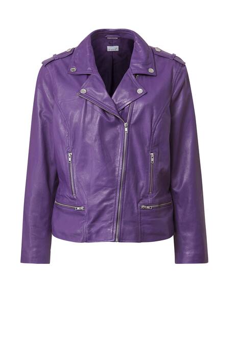 Leder-Bikerjacke, Revers, schräge Zipper, Langarm