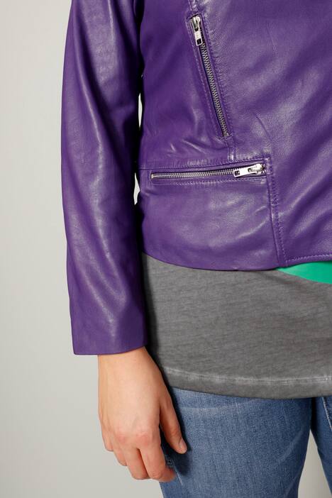 Leder-Bikerjacke, Revers, schräge Zipper, Langarm