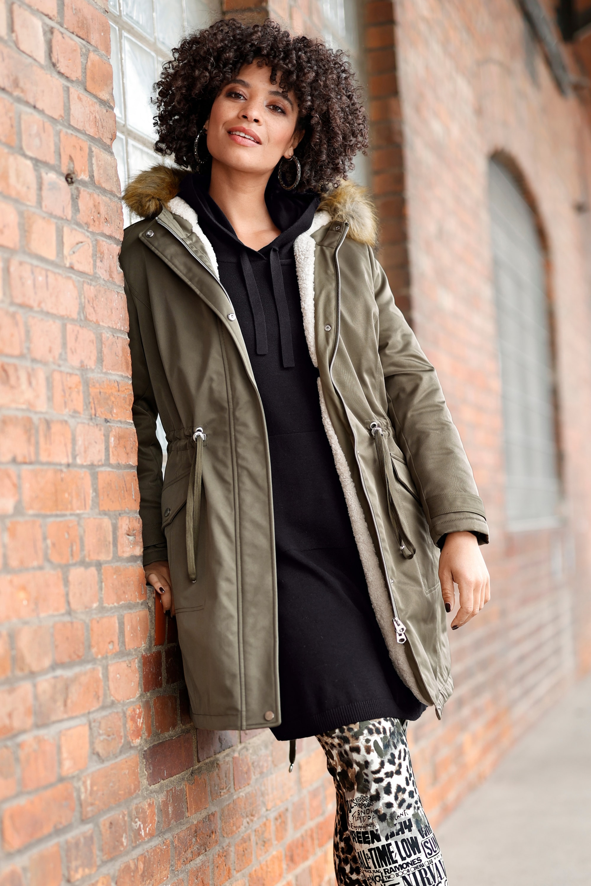 Angel of Style Damen große Größen Parka Straight Fit Teddyfutter Kapuze