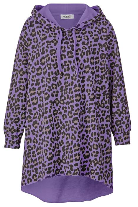 Long-Hoodie, oversized, Color-Leo, Kapuze, gerundeter Saum