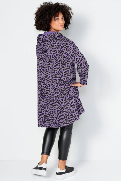 Long-Hoodie, oversized, Color-Leo, Kapuze, gerundeter Saum