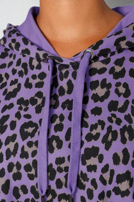 Long-Hoodie, oversized, Color-Leo, Kapuze, gerundeter Saum