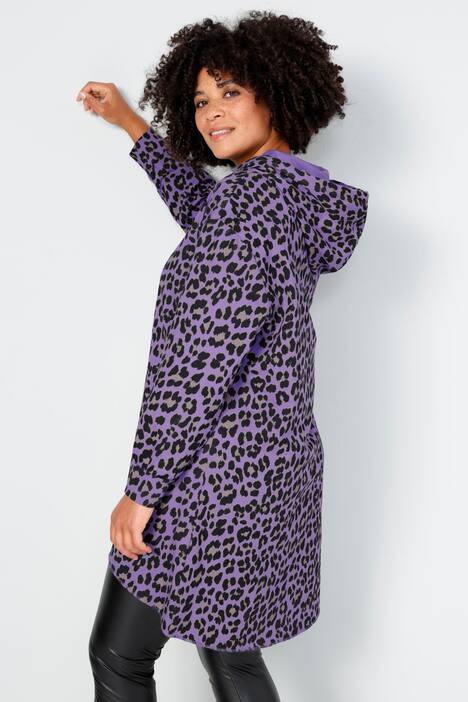 Long-Hoodie, oversized, Color-Leo, Kapuze, gerundeter Saum