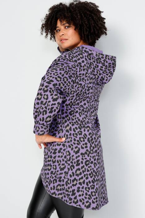 Long-Hoodie, oversized, Color-Leo, Kapuze, gerundeter Saum