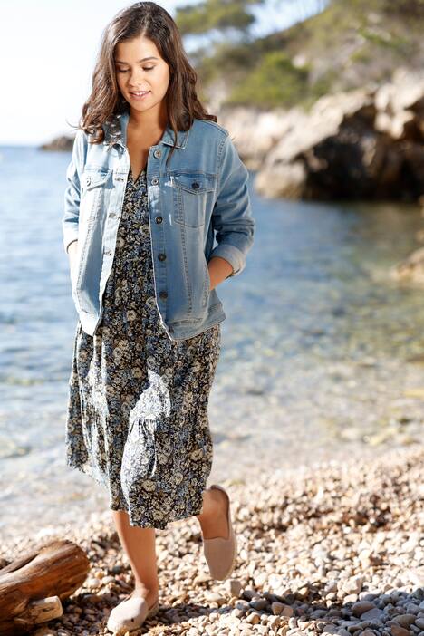 Jeansjack, overhemdkraag, knoopsluiting, lange mouwen