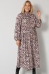 Midi-jurk, A-lijn, allover print, opstaande kraag met cut out op de achterkant, lange mouwen