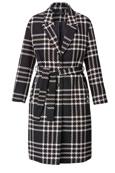 Mantel, Komfort Fit, gewebtes Karomuster, Revers, Bindeband