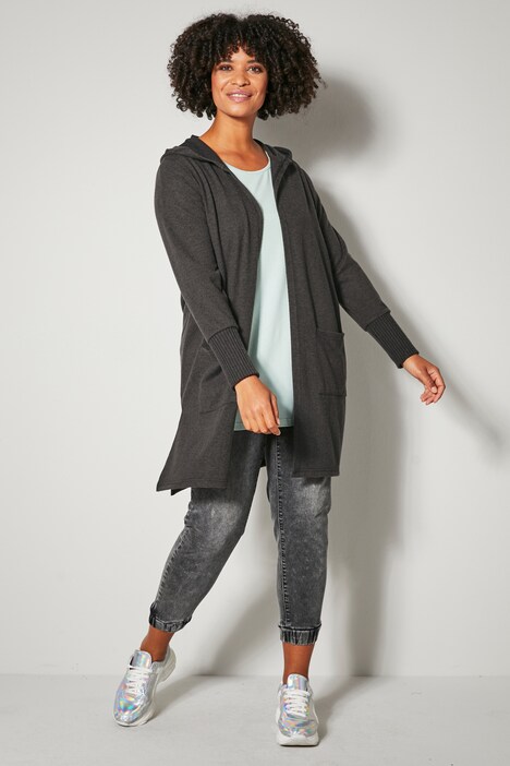 Shirtjacke, offene Form, Kapuze