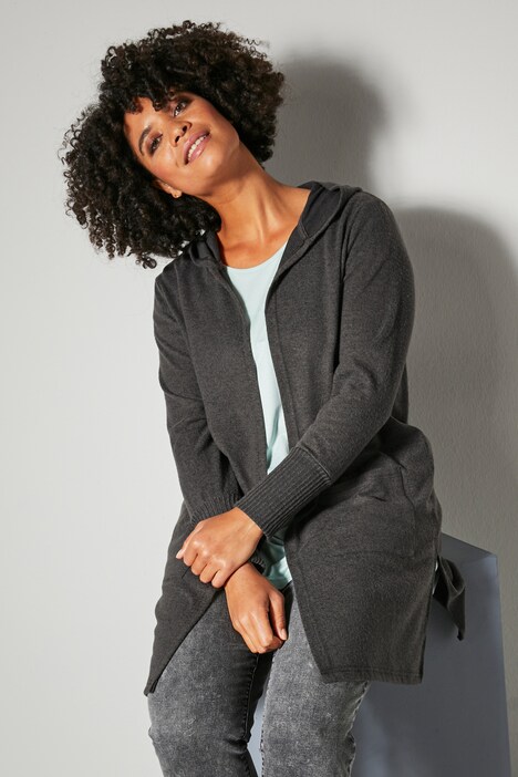 Shirtjacke, offene Form, Kapuze