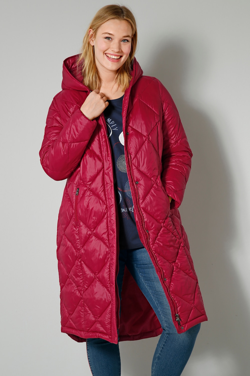 Steppmantel, A-Line, Kapuze, Zipper, 2 Taschen