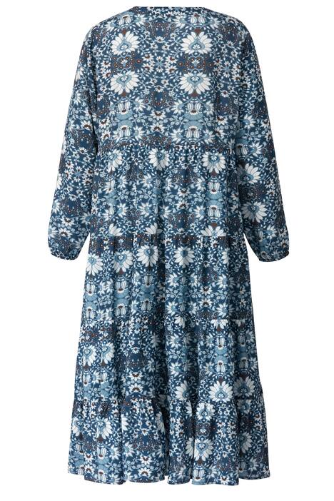 Midikleid, A-Line, floraler Druck, Tunika-Ausschnitt, Langarm