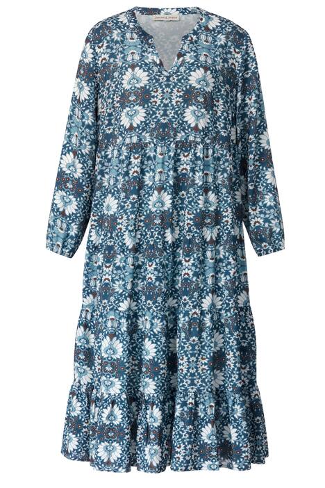 Midikleid, A-Line, floraler Druck, Tunika-Ausschnitt, Langarm