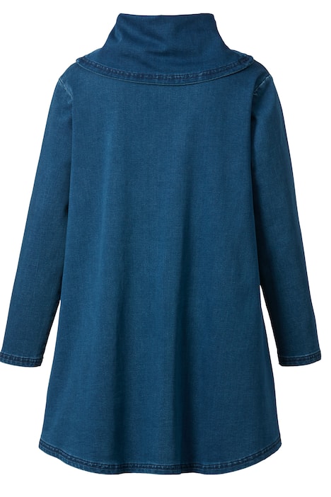 Lange trui, A-lijn, brede opstaande kraag, lange mouwen, zoomvolant