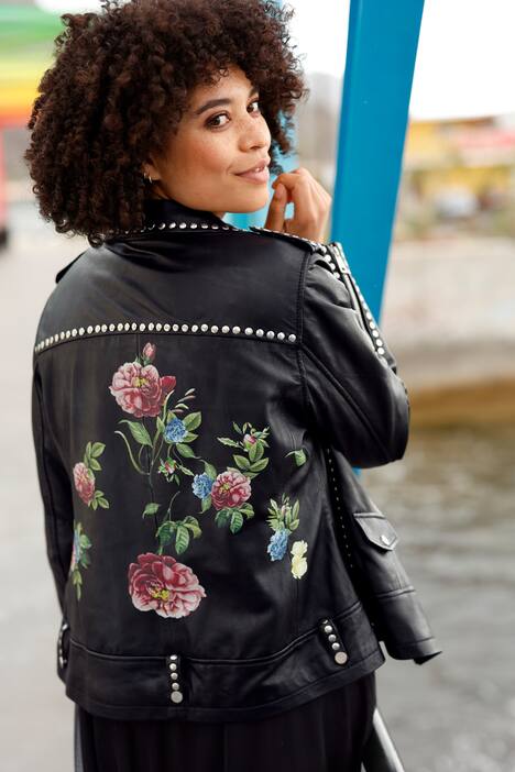 Lederjacke, Bikerjacke, echtes Leder, Ziernieten, Blüten