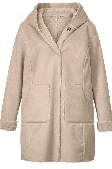 Lammfelloptik-Jacke, Kapuze, Langarm