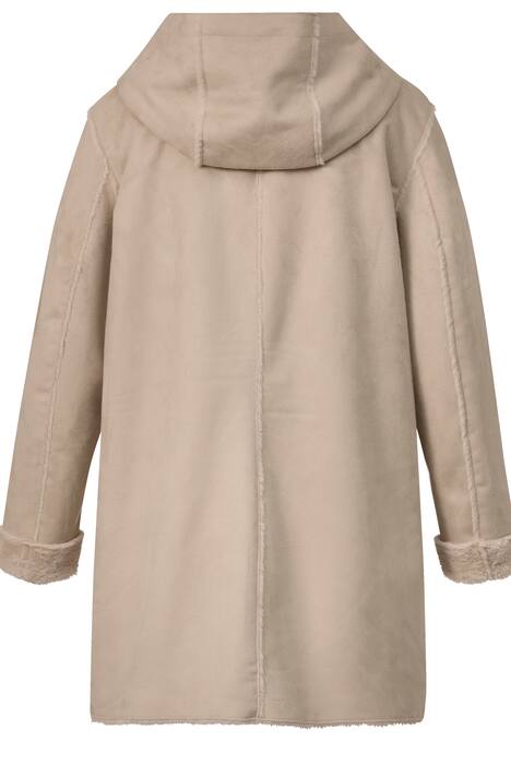 Lammfelloptik-Jacke, Kapuze, Langarm