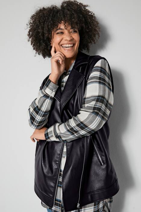 Biker-bodywarmer in leren look, ritssluiting