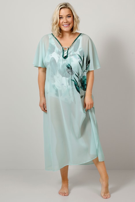 Kaftan, oversized, leicht transparent, Tunika-Ausschnitt, Seitenschlitze