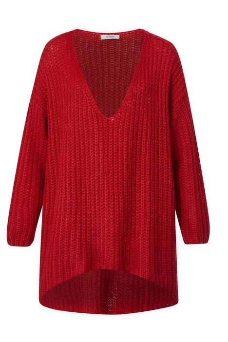 Long-Pullover, grob gestrickt, V-Ausschnitt, Langarm