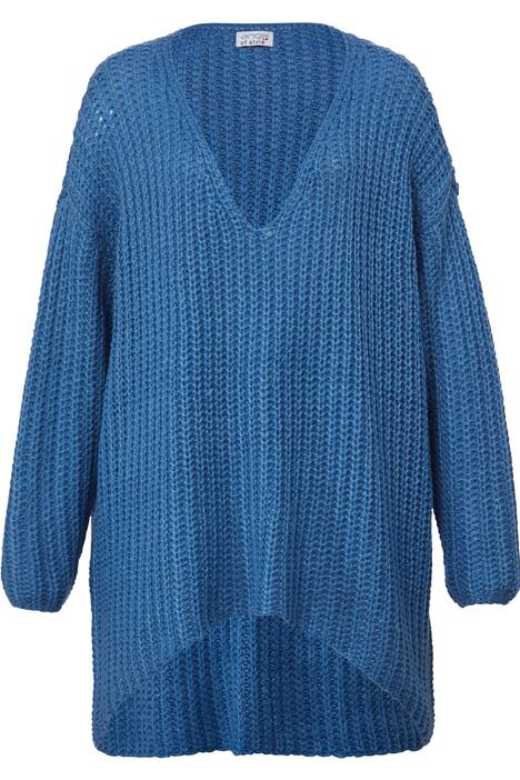 Long-Pullover, grob gestrickt, V-Ausschnitt, Langarm