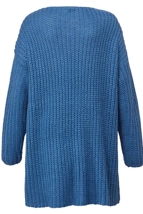 Long-Pullover, grob gestrickt, V-Ausschnitt, Langarm