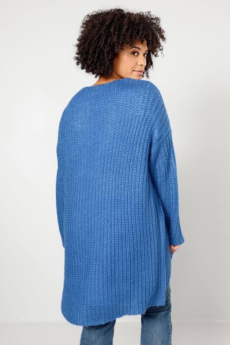 Long-Pullover, grob gestrickt, V-Ausschnitt, Langarm