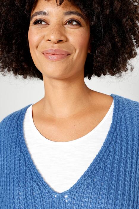 Long-Pullover, grob gestrickt, V-Ausschnitt, Langarm