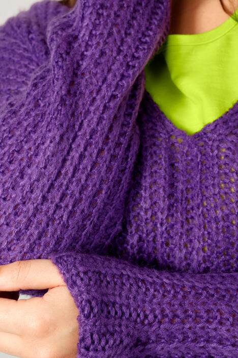 Long-Pullover, grob gestrickt, V-Ausschnitt, Langarm