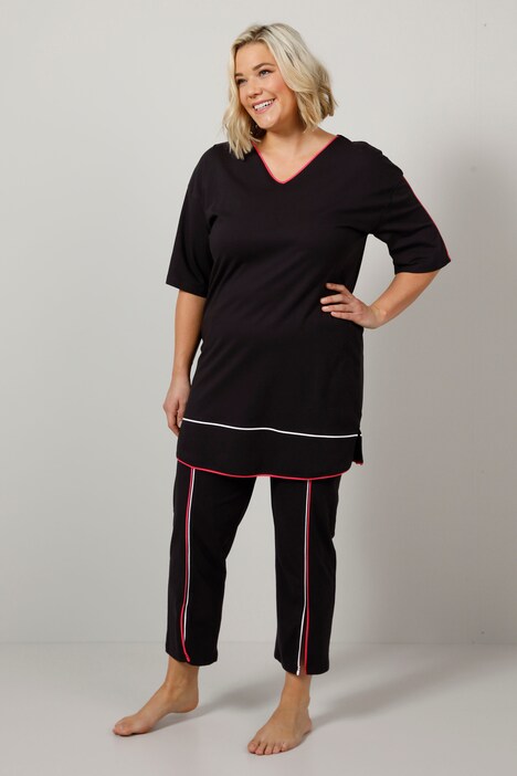 Freizeit-Anzug, Zweiteiler, farbige Biesen, Longshirt, 7/8-Hose