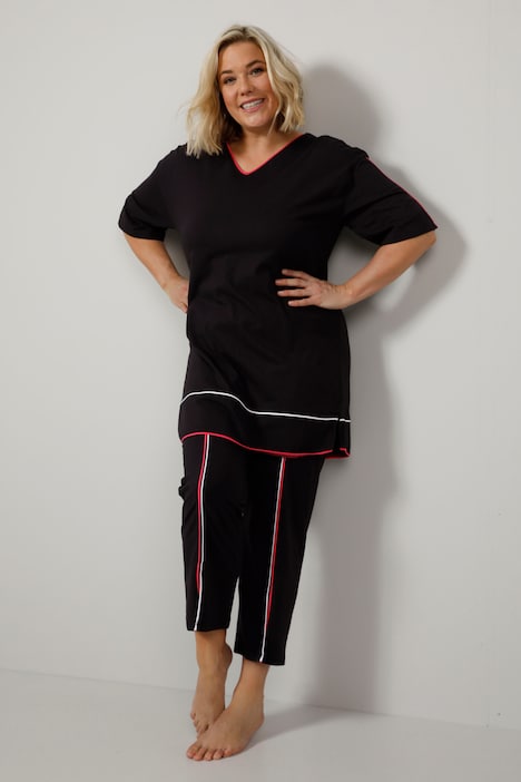 Freizeit-Anzug, Zweiteiler, farbige Biesen, Longshirt, 7/8-Hose