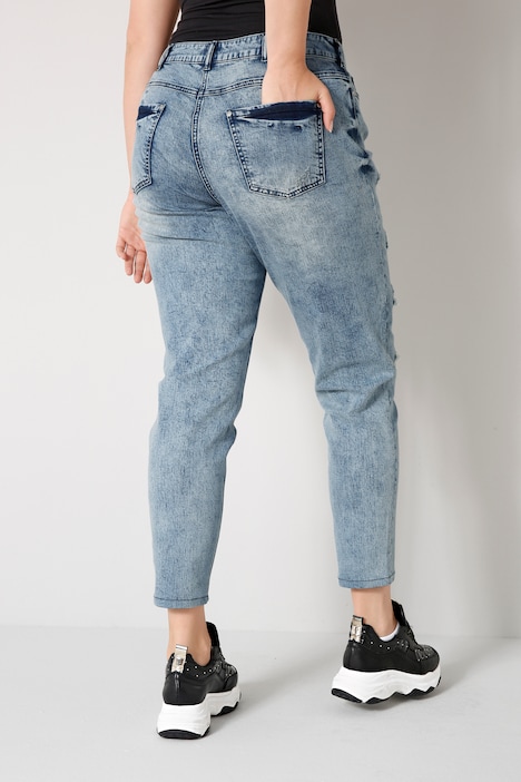 Boyfriend-jeans, destroy-effecten als onderlaag, vintage-look, 5-pocket