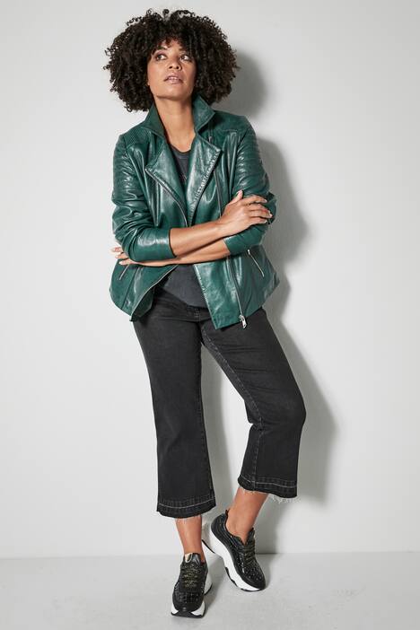 Biker-Lederjacke, echtes Leder, Kunstpelz-Kragen