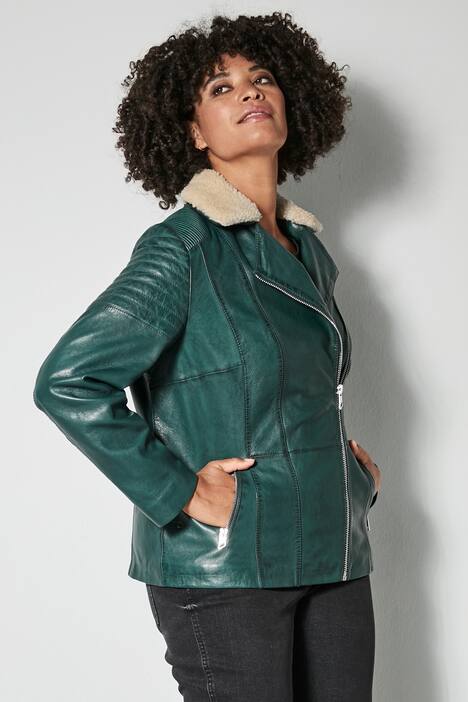 Biker-Lederjacke, echtes Leder, Kunstpelz-Kragen
