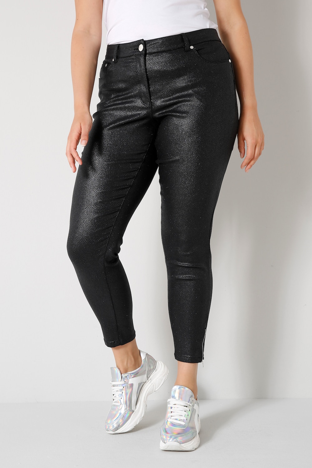 7/8-broek, slim fit, leren look, rits aan de zoom