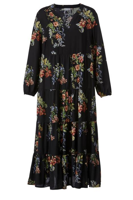 Maxikleid, A-Line, Blumen, Volants