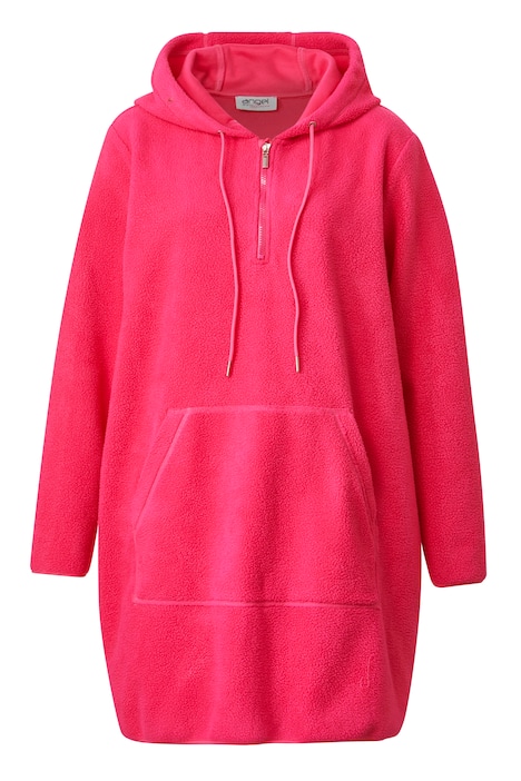Long-Hoodie, oversized, Teddyfleece, Kapuze mit Zipper, Kängurutasche