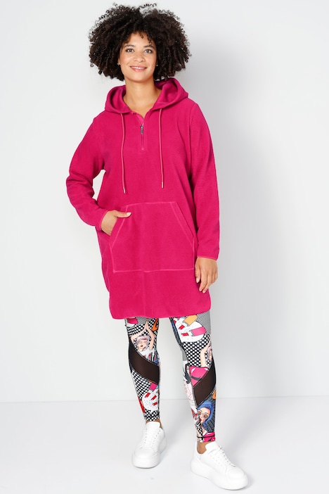 Long-Hoodie, oversized, Teddyfleece, Kapuze mit Zipper, Kängurutasche