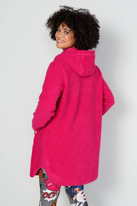 Long-Hoodie, oversized, Teddyfleece, Kapuze mit Zipper, Kängurutasche