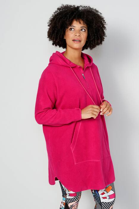 Long-Hoodie, oversized, Teddyfleece, Kapuze mit Zipper, Kängurutasche