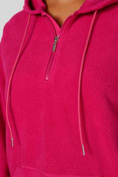 Long-Hoodie, oversized, Teddyfleece, Kapuze mit Zipper, Kängurutasche