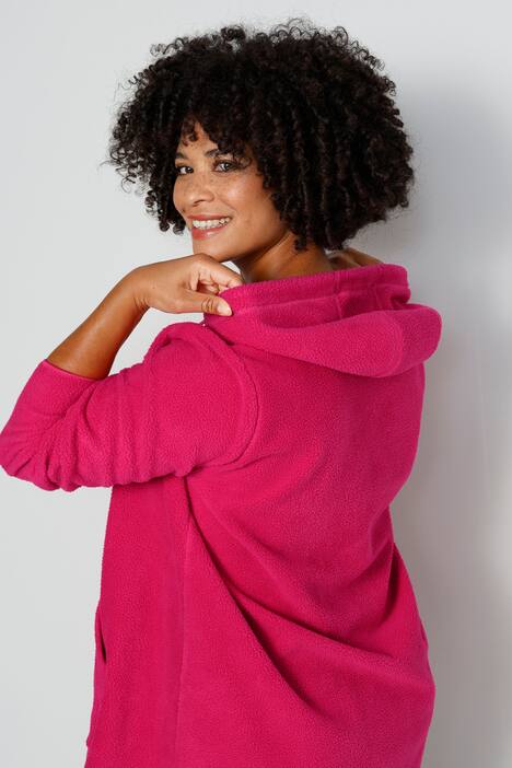 Long-Hoodie, oversized, Teddyfleece, Kapuze mit Zipper, Kängurutasche