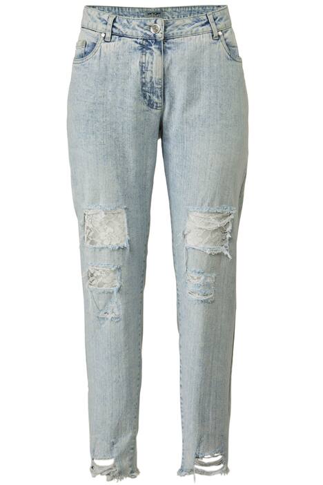 7/8-jeans, comfort fit, destroyed met kant, 5-pocket