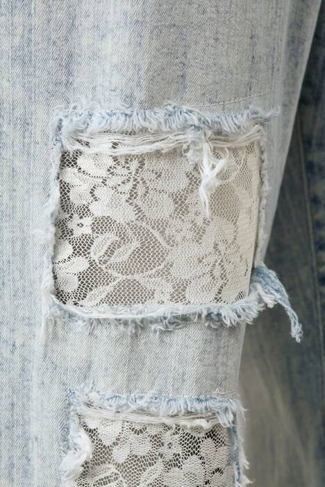 7/8-jeans, comfort fit, destroyed met kant, 5-pocket