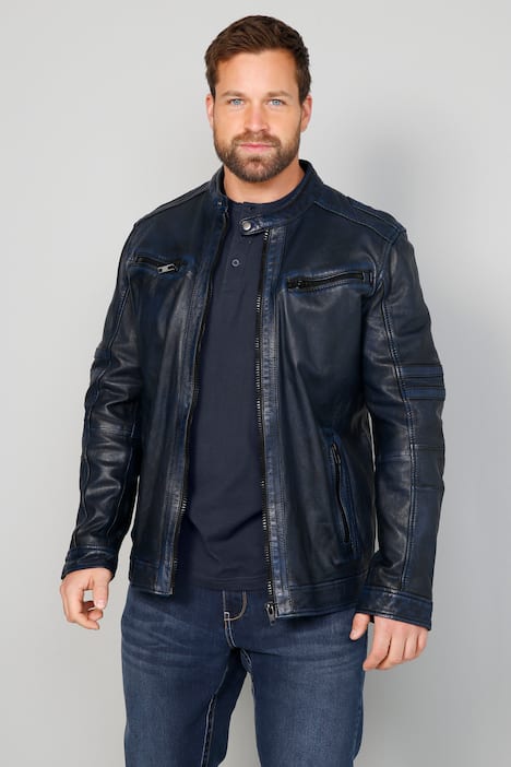 Leren jack met opstaande kraag en sluiting