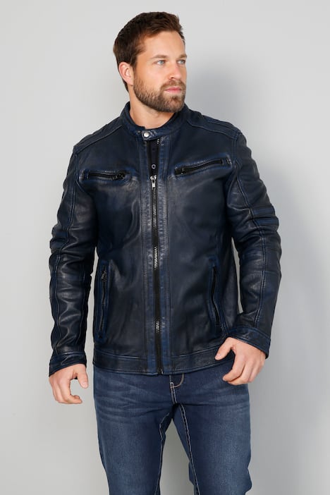 Leren jack met opstaande kraag en sluiting