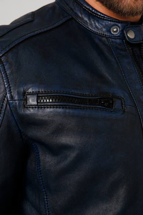 Leren jack met opstaande kraag en sluiting