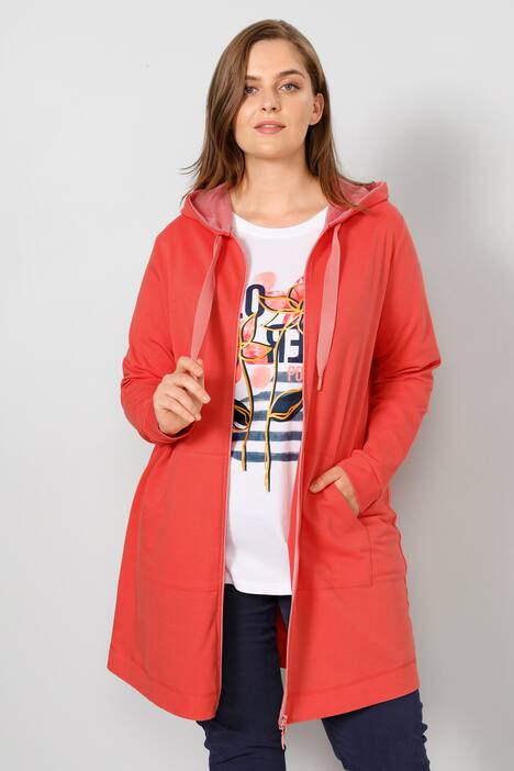 Long-Sweatjacke, Kapuze, Langarm