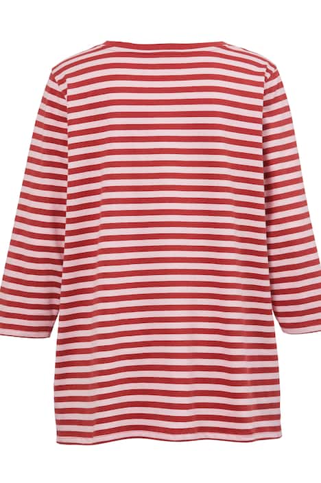 T-Shirt, Classic Fit, Ringel, farbiger Rundhals, 3/4-Ärmel