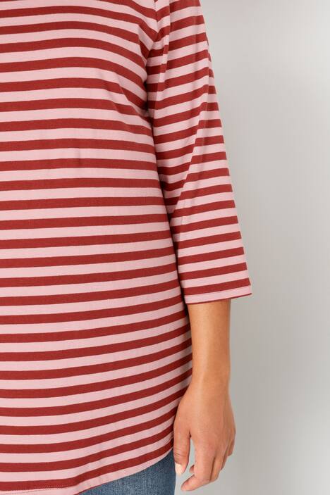 T-Shirt, Classic Fit, Ringel, farbiger Rundhals, 3/4-Ärmel